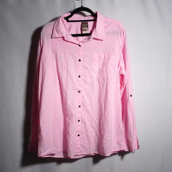White Stag 100% Cotton Pink Swiss Dot Button Up Blouse Womens 1X‎ Office Career - Picture 1 of 7